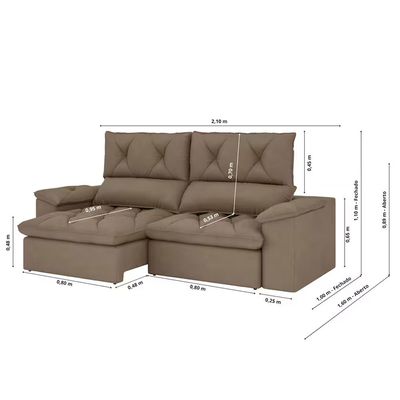 Sofá 3 Lugares Luizzi Atenas Retrátil Reclinável Veludo 210cm Capuccino