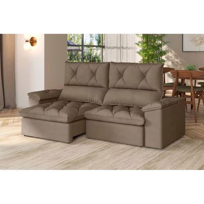 Sofá 3 Lugares Luizzi Atenas Retrátil Reclinável Veludo 210cm Capuccino