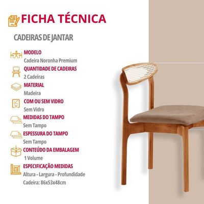 Conjunto 2 Cadeira De Jantar Noronha Premium Moderna Mobília Atacama/imbuia Natural