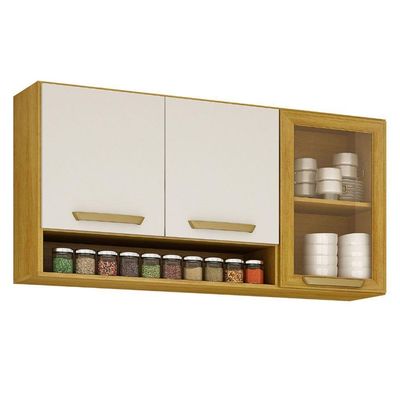 Armário Aéreo Cozinha Athenas 3 Portas Mobilihouse Cinamomo/off White Acetinado