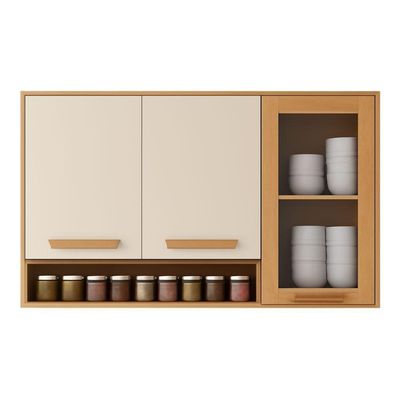 Armário Aéreo Cozinha Athenas 3 Portas Mobilihouse Cinamomo/off White Acetinado