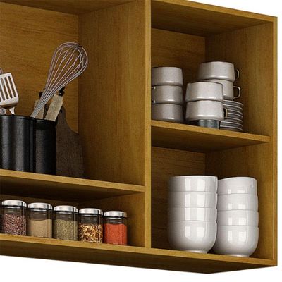Armário Aéreo Cozinha Athenas 3 Portas Mobilihouse Cinamomo/off White Acetinado