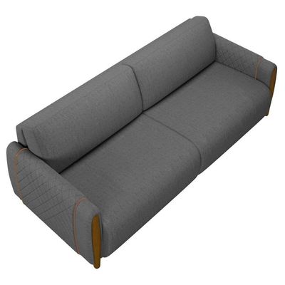 Sofá 3 Lugares 223cm Pés Madeira Amaranto M22 Linho Cinza Escuro - Mpozenato