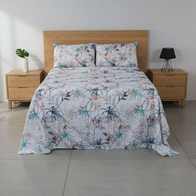 Jogo De Lençol Bella Casal 4 Peças Percal 200 Fios Estampado Floral - Aquarela - 100% Poliéster