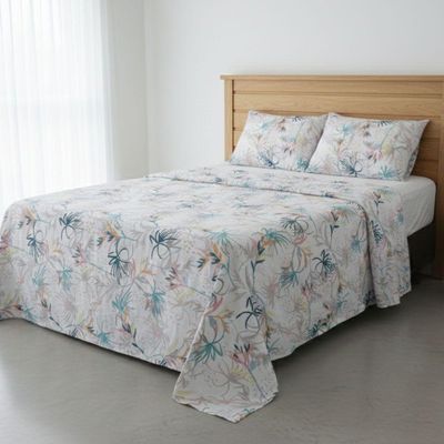 Jogo De Lençol Bella Casal 4 Peças Percal 200 Fios Estampado Floral - Aquarela - 100% Poliéster