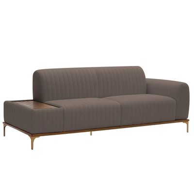 Sofá Molino 3 Lugares 210cm C/mesa Auxiliar Direito Pés Ouro.f Bouclé Marrom - Nexta Casa