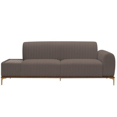 Sofá Molino 3 Lugares 210cm C/mesa Auxiliar Direito Pés Ouro.f Bouclé Marrom - Nexta Casa