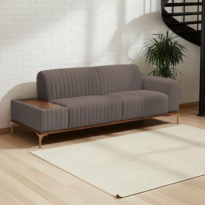 Sofá Molino 3 Lugares 210cm C/mesa Auxiliar Direito Pés Ouro.f Bouclé Marrom - Nexta Casa