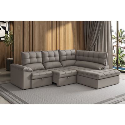 Sofá de Canto Luizzi Capri Slim 2.90m Estrutura Madeira Maciça Espuma D28 Cacau