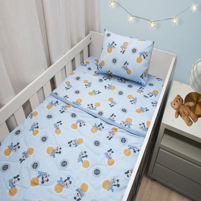 Edredom KazzaVip Baby Malha 100% Algodão Berço Americano Estampado Mickey Travesso Azul