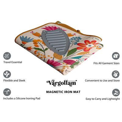 Tapete Magnético Dobrável de Algodão c/ Almof. de Fibra e Descanso de Silicone - Portátil Lavável p/ Mesa e Lava/Seca - Floral - Vargottam 71,12 Cm × 121,92 Cm / Multicolorido