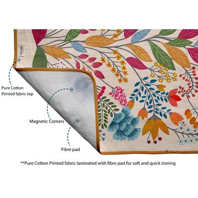 Tapete Magnético Dobrável de Algodão c/ Almof. de Fibra e Descanso de Silicone - Portátil Lavável p/ Mesa e Lava/Seca - Floral - Vargottam 71,12 Cm × 121,92 Cm / Multicolorido