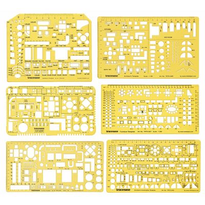 Traceease 6 Peças, Gabaritos para Planta de Casa e Mobiliário (Cozinha/Quarto/Banheiro) - Ferramentas de Desenho Arquitetônico - IBA Crafts Amarelo