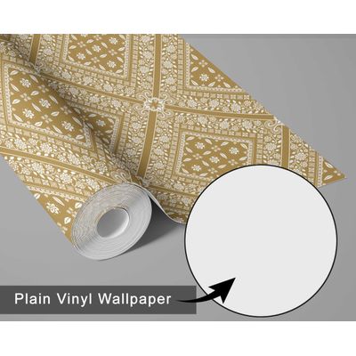 Papel de Parede Bandhani Tipo Azulejo Estilo Asiático, Autoadesivo, Decorativo, DIY Fácil para Quarto e Sala - Amarelo - S4Sassy 63,5 cm (L) × 609,6 cm (C) / Amarelo - Vinil Liso