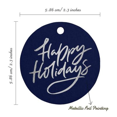 Etiquetas de Papel Boas Festas para Lembrancinhas, Pendentes com Folha Metalizada para Artesanato - Inkdotpot 50 Etiquetas Metalizadas / Azul - Prata