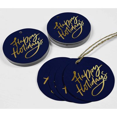 Etiquetas de Papel Boas Festas para Lembrancinhas, Pendentes com Folha Metalizada para Artesanato - Inkdotpot 50 Etiquetas Metalizadas / Azul - Prata