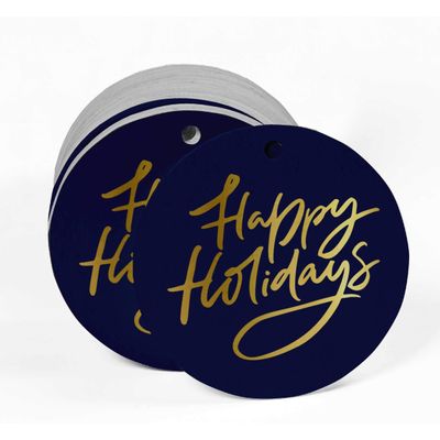 Etiquetas de Papel Boas Festas para Lembrancinhas, Pendentes com Folha Metalizada para Artesanato - Inkdotpot 50 Etiquetas Metalizadas / Azul - Prata