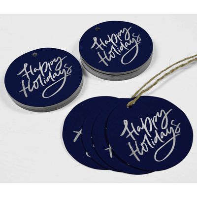 Etiquetas de Papel Boas Festas para Lembrancinhas, Pendentes com Folha Metalizada para Artesanato - Inkdotpot 50 Etiquetas Metalizadas / Azul - Prata