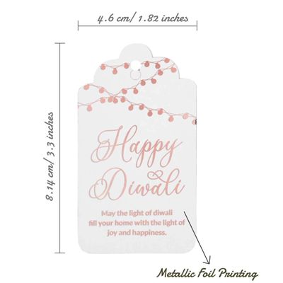 Etiquetas de Papel para Lembrancinhas Feliz Diwali com Metalizado Artesanal para Pendurar - Inkdotpot 100 Etiquetas Metalizadas / Branco - Ouro Rosé