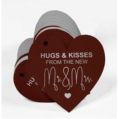 Tags de Papel para Lembrancinhas de Casamento 'Abraços e Beijos de', Pendentes com Acabamento Metalizado - Inkdotpot 50 Etiquetas Metalizadas / Marrom - Prata