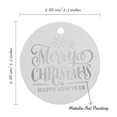 Etiquetas de Papel para Pendurar em Lembrancinhas com Texto 'Feliz Natal e Feliz Ano Novo' em Metalizado - Inkdotpot 100 Etiquetas Metalizadas / Branco - Prata