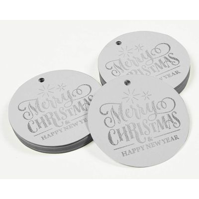 Etiquetas de Papel para Pendurar em Lembrancinhas com Texto 'Feliz Natal e Feliz Ano Novo' em Metalizado - Inkdotpot 100 Etiquetas Metalizadas / Branco - Prata