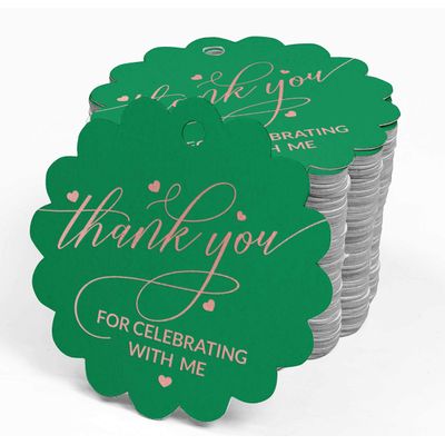 Etiquetas Para Pendurar de Papel Metalizado 'Obrigado Por Celebrar Comigo' para Lembrancinha de Aniversário - Inkdotpot 50 Etiquetas Metalizadas / Verde - Ouro Rosé