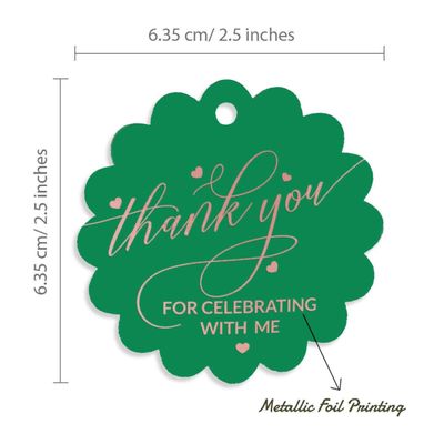 Etiquetas Para Pendurar de Papel Metalizado 'Obrigado Por Celebrar Comigo' para Lembrancinha de Aniversário - Inkdotpot 50 Etiquetas Metalizadas / Verde - Ouro Rosé