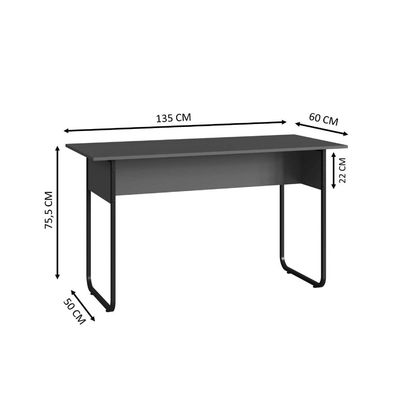 Escrivaninha para Notebook Estudo Quarto Escritório Grafite 135cm Industrial Office Placa e Ponto
