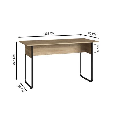 Mesa Escrivaninha para Notebook Estudo Escritório Quarto 135cm Oak Preto Industrial Placa e Ponto