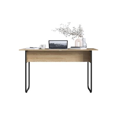 Mesa Escrivaninha para Notebook Estudo Escritório Quarto 135cm Oak Preto Industrial Placa e Ponto