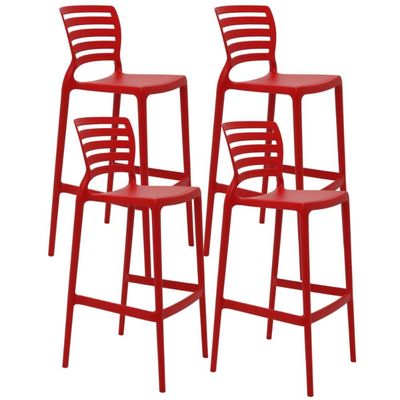 Kit 4 Banquetas Cadeiras Altas Tramontina Plástico Resistente Até 182kg Sofia Summa Vermelho