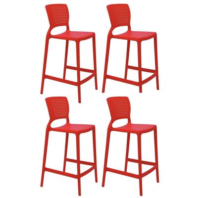 Kit 4 Cadeiras Altas Tramontina Banqueta com Encosto Bancada Bar Plástico Summa Safira Vermelho
