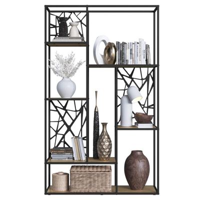 Estante Alta Armário Prateleira Estilo Industrial Metal Preto Aveiro 122x39x202cm Placa e Ponto