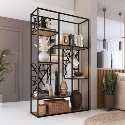 Estante Alta Armário Prateleira Estilo Industrial Metal Preto Aveiro 122x39x202cm Placa e Ponto