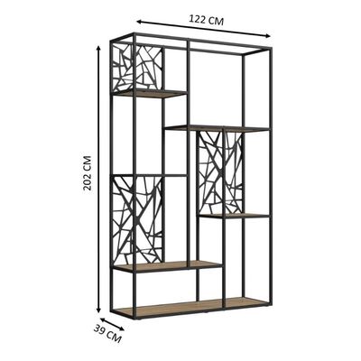 Estante Alta Armário Prateleira Estilo Industrial Metal Preto Aveiro 122x39x202cm Placa e Ponto
