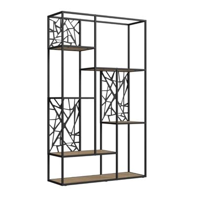 Estante Alta Armário Prateleira Estilo Industrial Metal Preto Aveiro 122x39x202cm Placa e Ponto