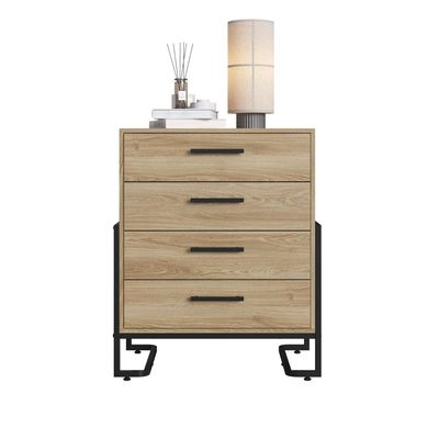 Cômoda Elegante Quarto 4 Gavetas Industrial Oak Metal Preto 67x44x85cm Placa e Ponto
