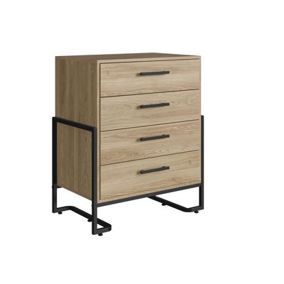 Cômoda Elegante Quarto 4 Gavetas Industrial Oak Metal Preto 67x44x85cm Placa e Ponto