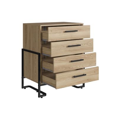 Cômoda Elegante Quarto 4 Gavetas Industrial Oak Metal Preto 67x44x85cm Placa e Ponto