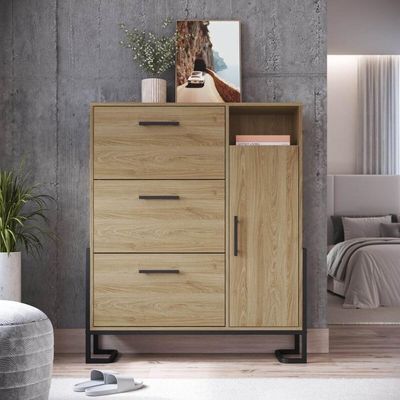 Armário Sapateira para Quarto Organização Calçados 96cm Oak Metal Preto Industrial Placa e Ponto