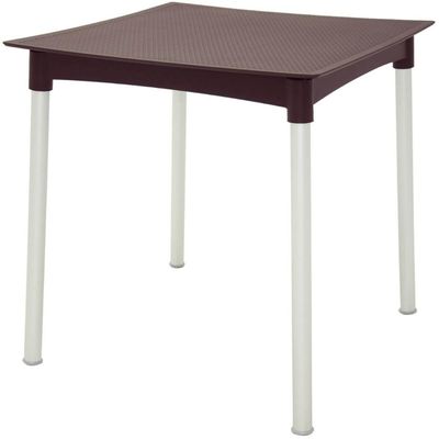 Mesa de Plástico Tramontina Marrom Quadrada Pernas Alumínio Anodizado Summa Laura Rattan