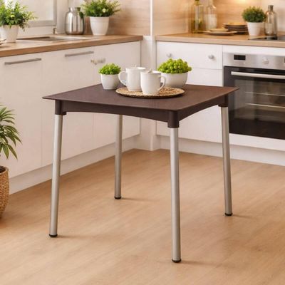 Mesa de Plástico Tramontina Marrom Quadrada Pernas Alumínio Anodizado Summa Laura Rattan