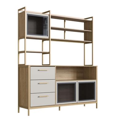 Armário de Cozinha Estilo Industrial Compacto com Pé Arenas Champanhe 150x39x179cm Placa e Ponto