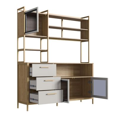 Armário de Cozinha Estilo Industrial Compacto com Pé Arenas Champanhe 150x39x179cm Placa e Ponto
