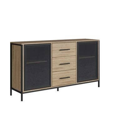 Balcão Armário para Cozinha Sala De Jantar Buffet Oak Preto 150cm Estilo Industrial Placa e Ponto