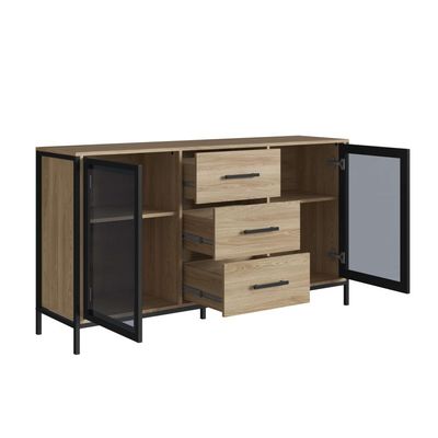 Balcão Armário para Cozinha Sala De Jantar Buffet Oak Preto 150cm Estilo Industrial Placa e Ponto