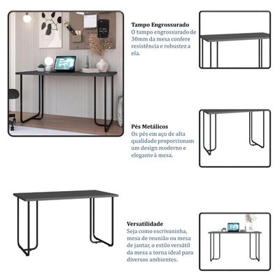 Mesa Escrivaninha para Escritório Estudo Notebook Grafite Preto Industrial Office Placa e Ponto