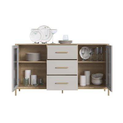 Balcão Armário Multiuso para Cozinha Sala de Jantar Arenas 150cm Industrial Placa e Ponto