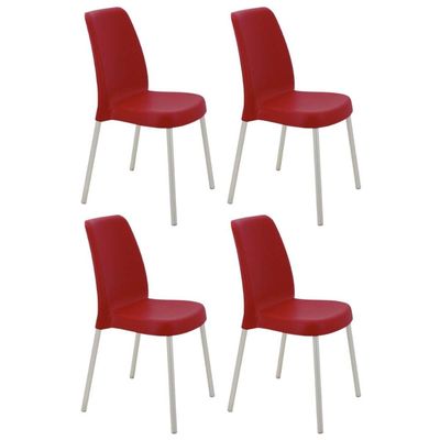 Jogo 4 Cadeiras Tramontina Summa Vanda Plástico Pés Alumínio Jardim Área Gourmet Cozinha Vermelho